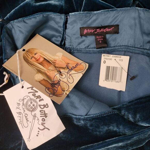 NWT Vtg Y2K Betsey Johnson Velvet Babydoll Dress Sz 0 Teal Blue Silk‎ Blend - Picture 5 of 7